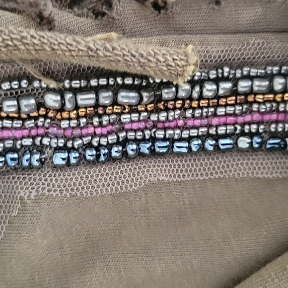 Gimmicks by BKE Army Green Boho Fringe Beaded Jacket, Size Small - Picture 4 of 8